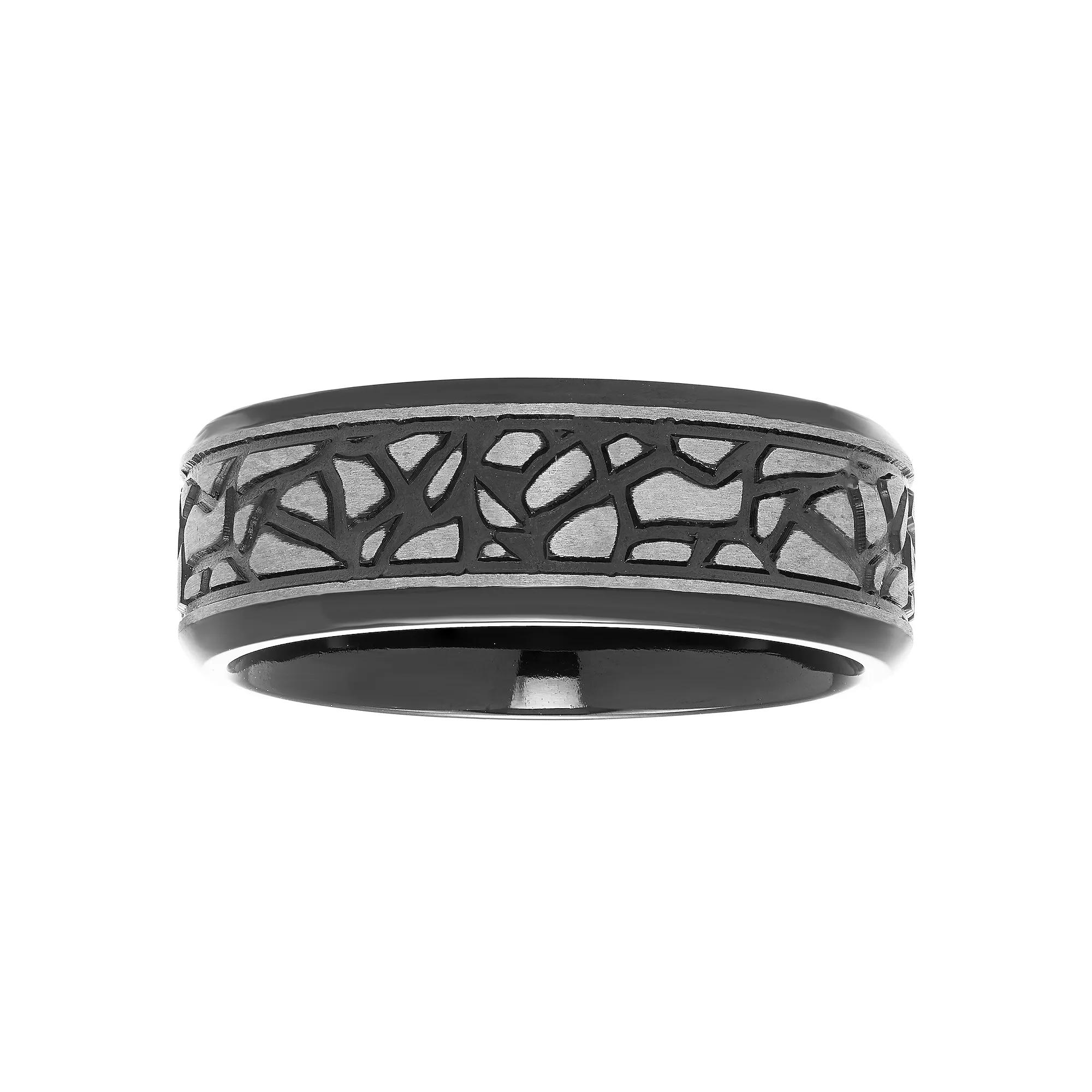 Men's Boston Bay Diamonds Tantalum & Black Ion-Plated Steel 8 mm Rock Pattern Comfort Fit Band Ring, Size: 10.50, Two Tone Product Image