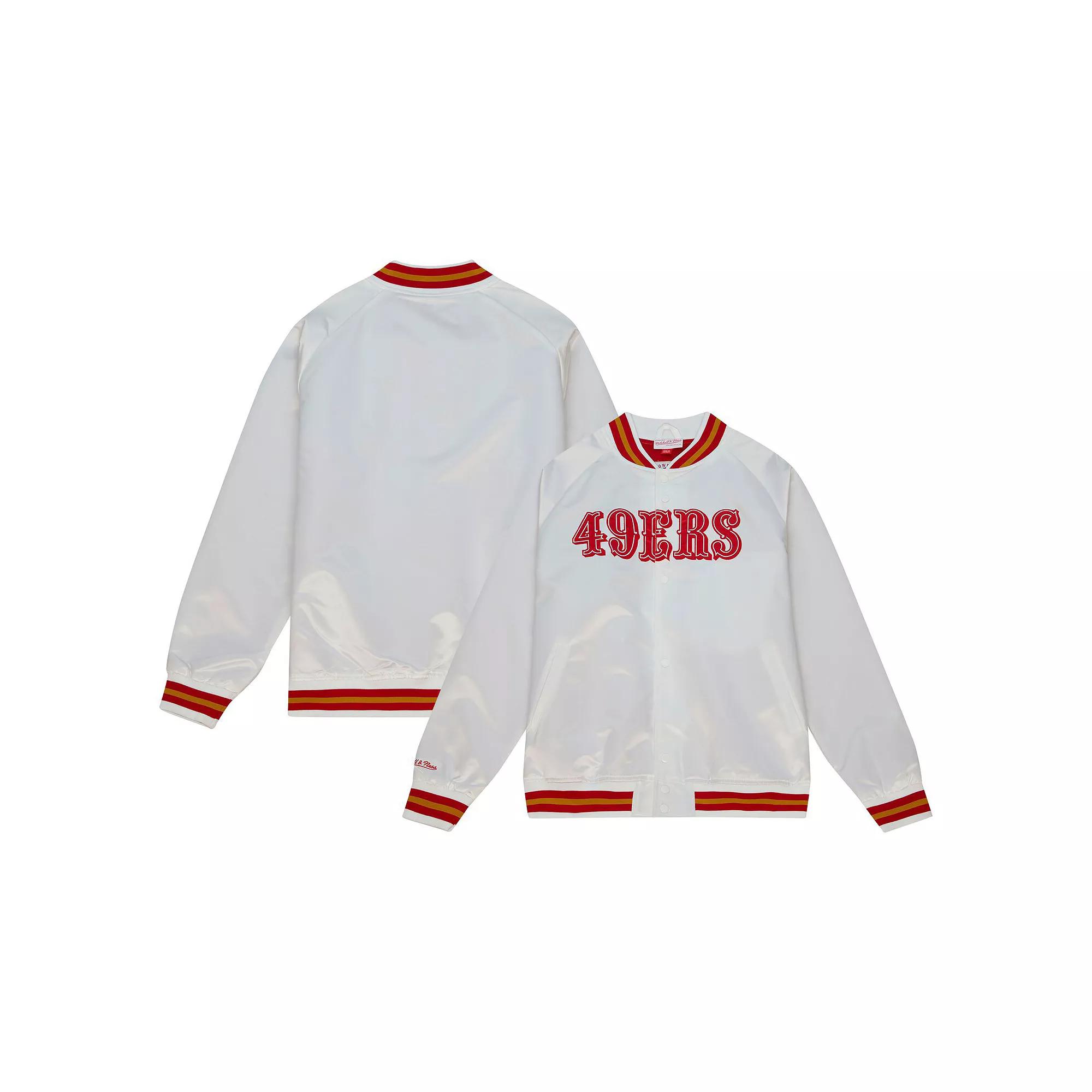 Men's Mitchell & Ness White San Francisco 49ers Vintage Logo Satin Full-Snap Jacket,  Product Image