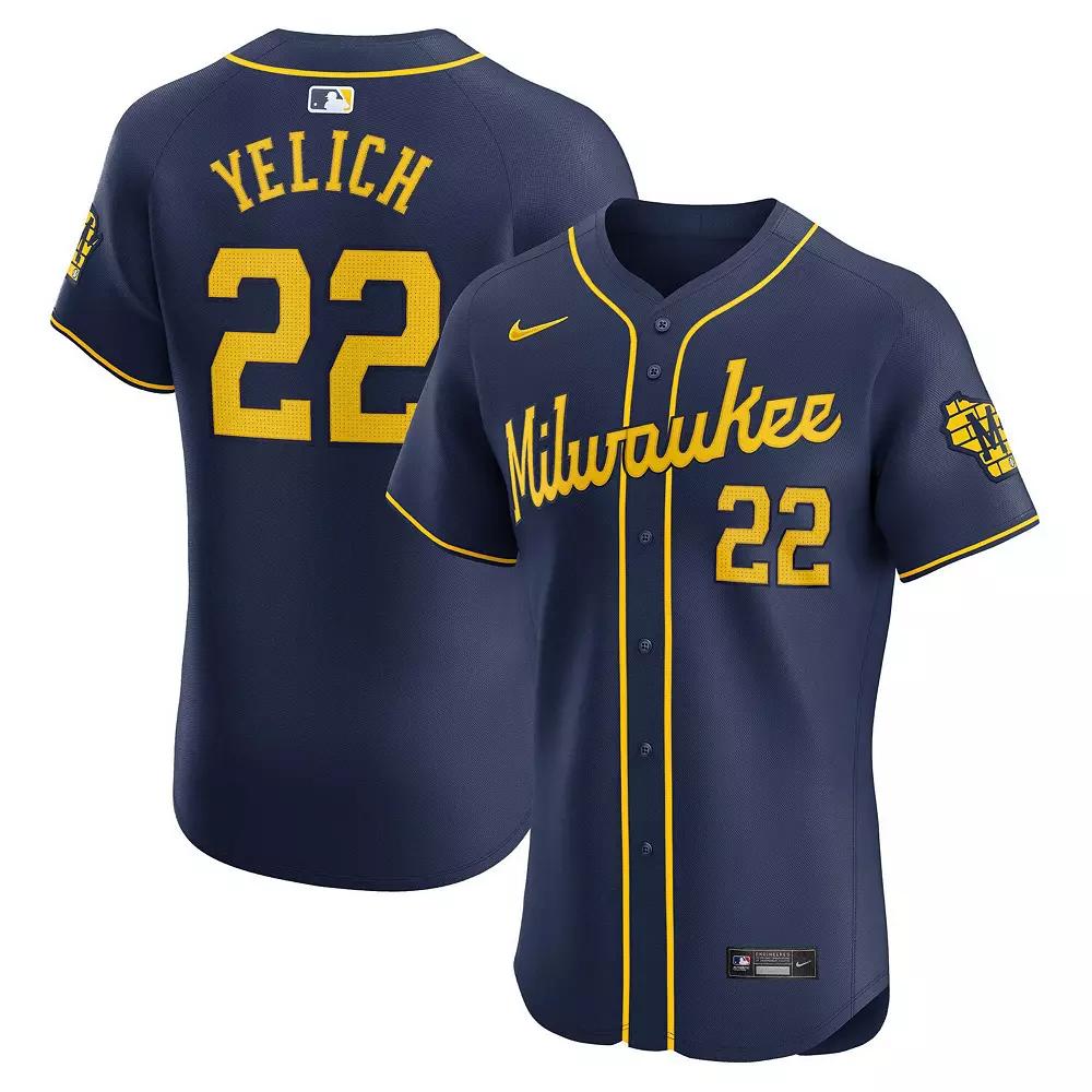Men's Nike Christian Yelich Navy Milwaukee Brewers Alternate Home Elite Player Jersey,  Product Image