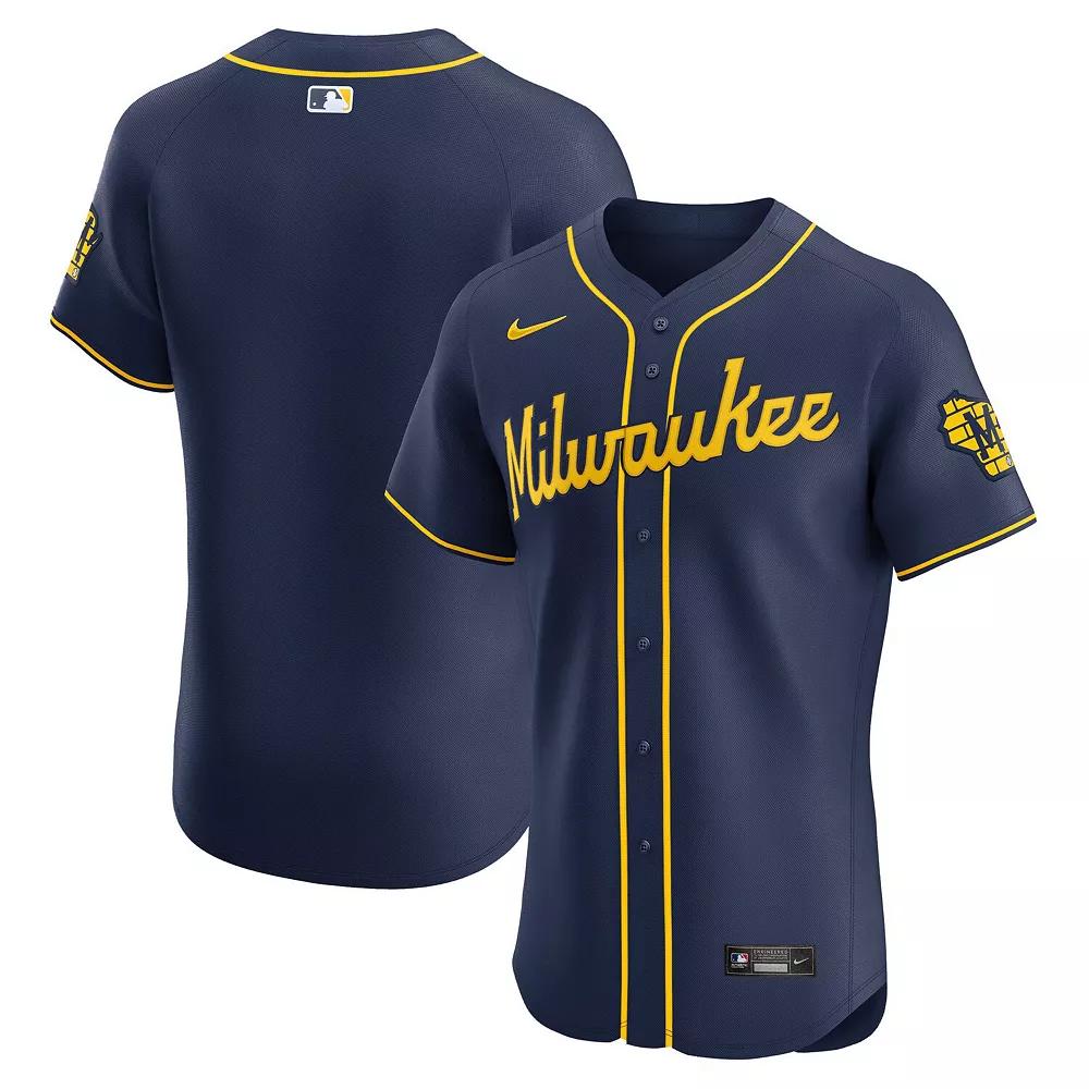 Men's Nike Navy Milwaukee Brewers Alternate Vapor Premier Elite Patch Jersey, Size: 48, Blue Product Image
