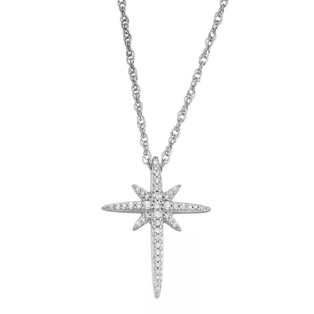 Jewelexcess Sterling Silver 1/5 Carat T.W. Diamond Cross Pendant Necklace, Women's, Size: 18", Silver Tone Product Image