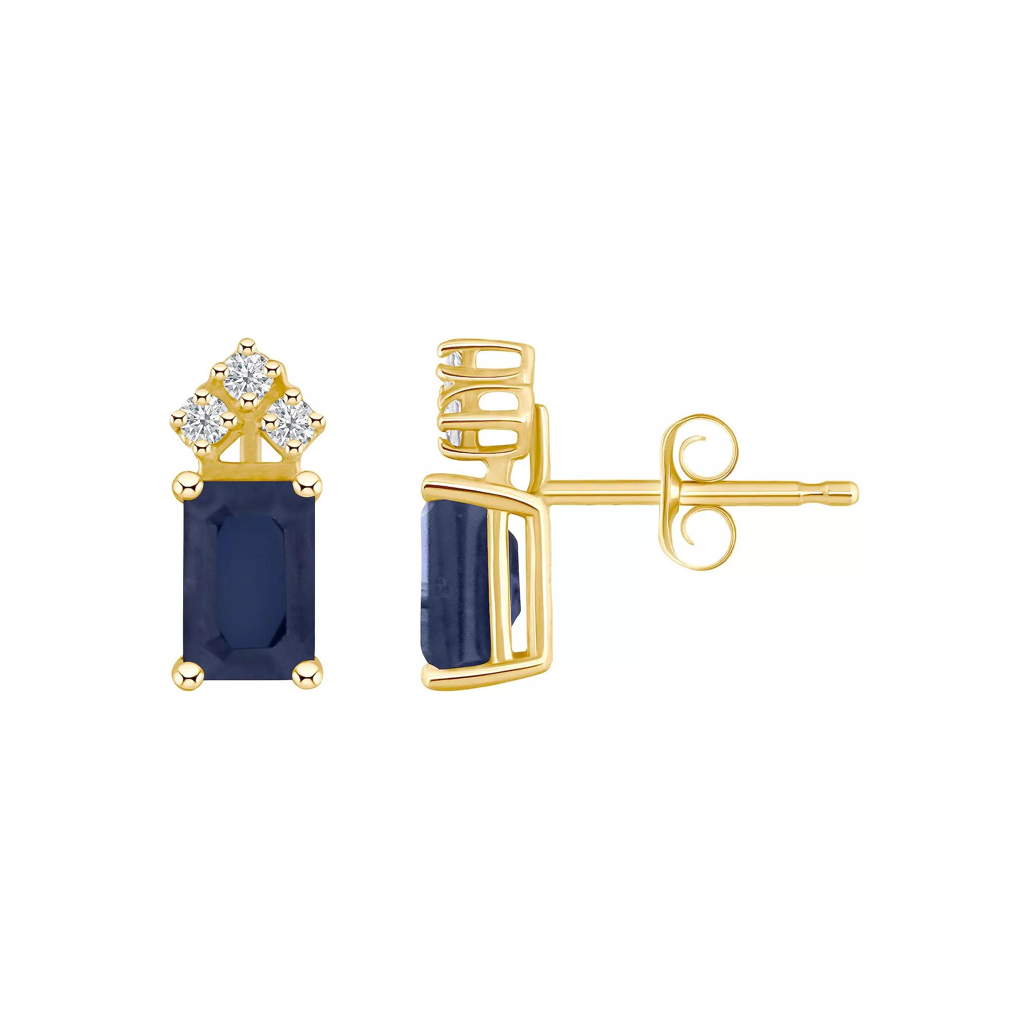 Celebration Gems 14k Gold Emerald Cut Tanzanite & 1/8 Carat T.W. Diamond Stud Earrings, Women's Product Image