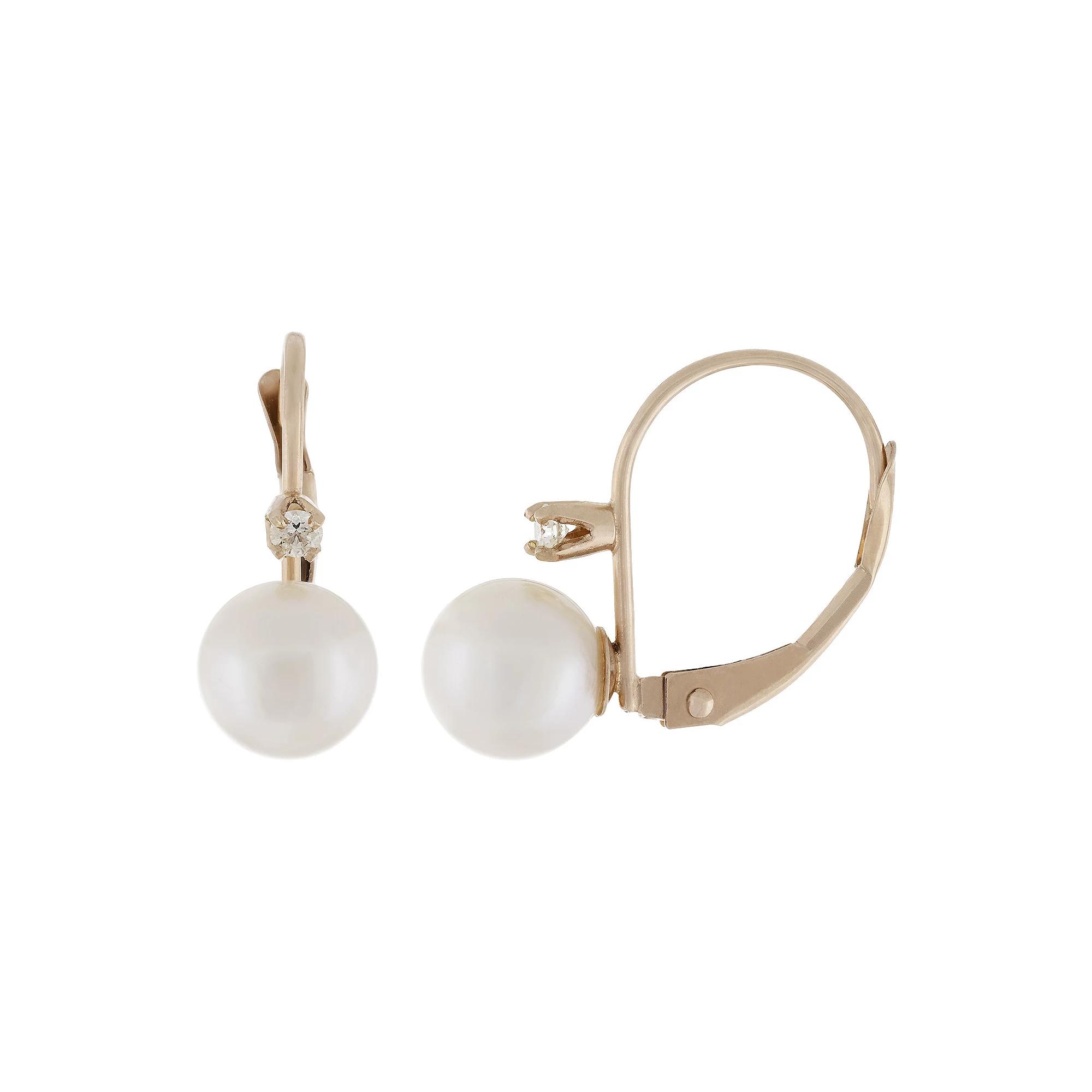 14k Rose Gold Diamond Accent & Freshwater Pearl Leverback Earrings, Women's, 14k Pink Product Image