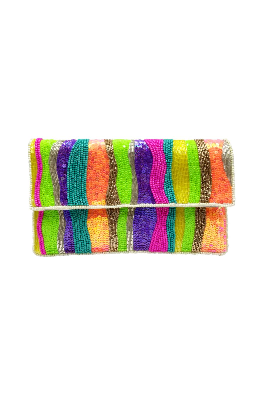 Beaded Wavy Stripe Clutch Product Image