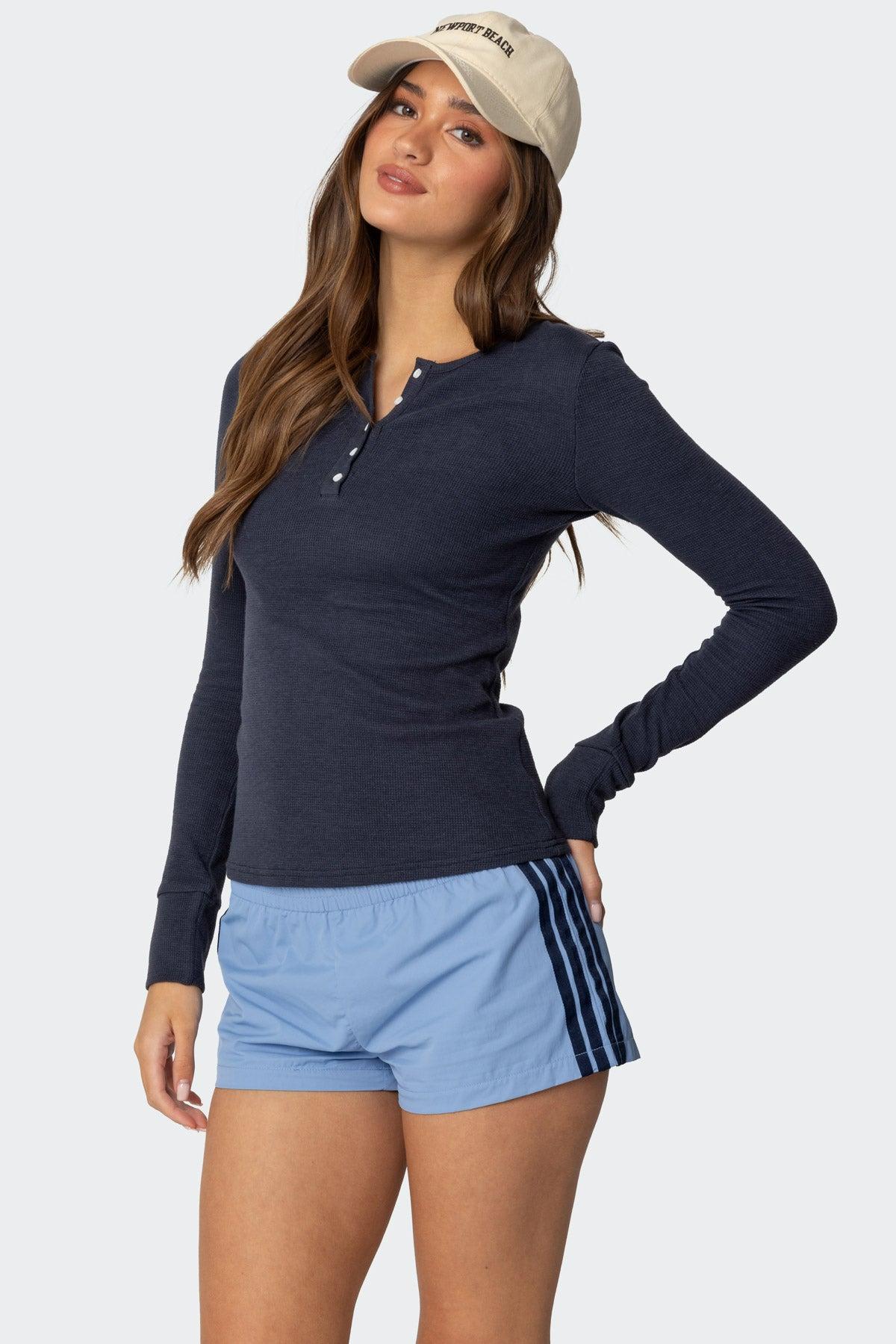 Helaine Waffle Henley T Shirt Product Image