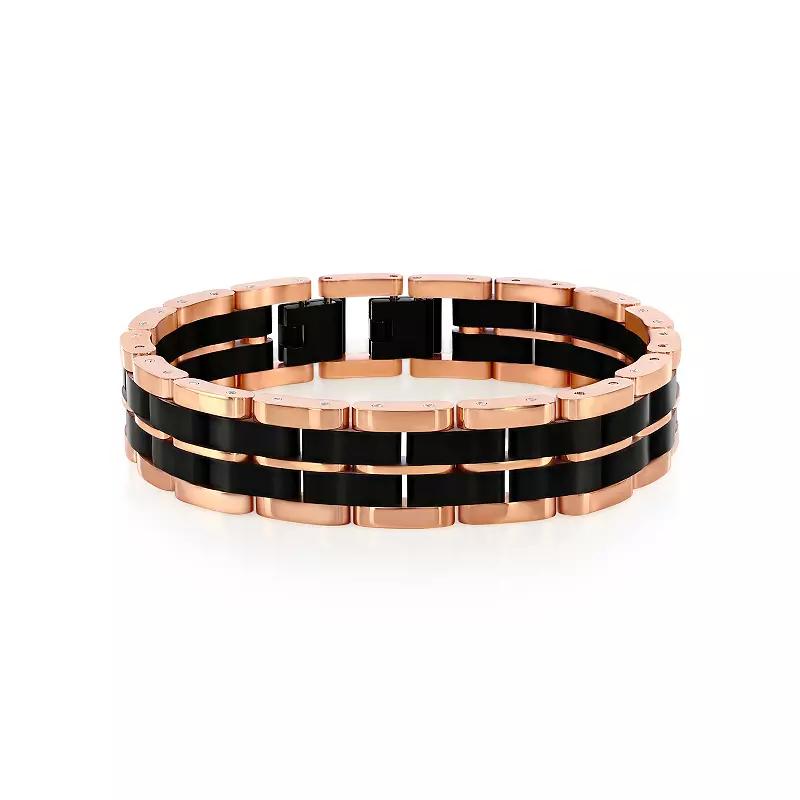 Men's Metallo Stainless Steel Two Tone Linked Bracelet, Size: 8.5", Rose Tone Black Product Image