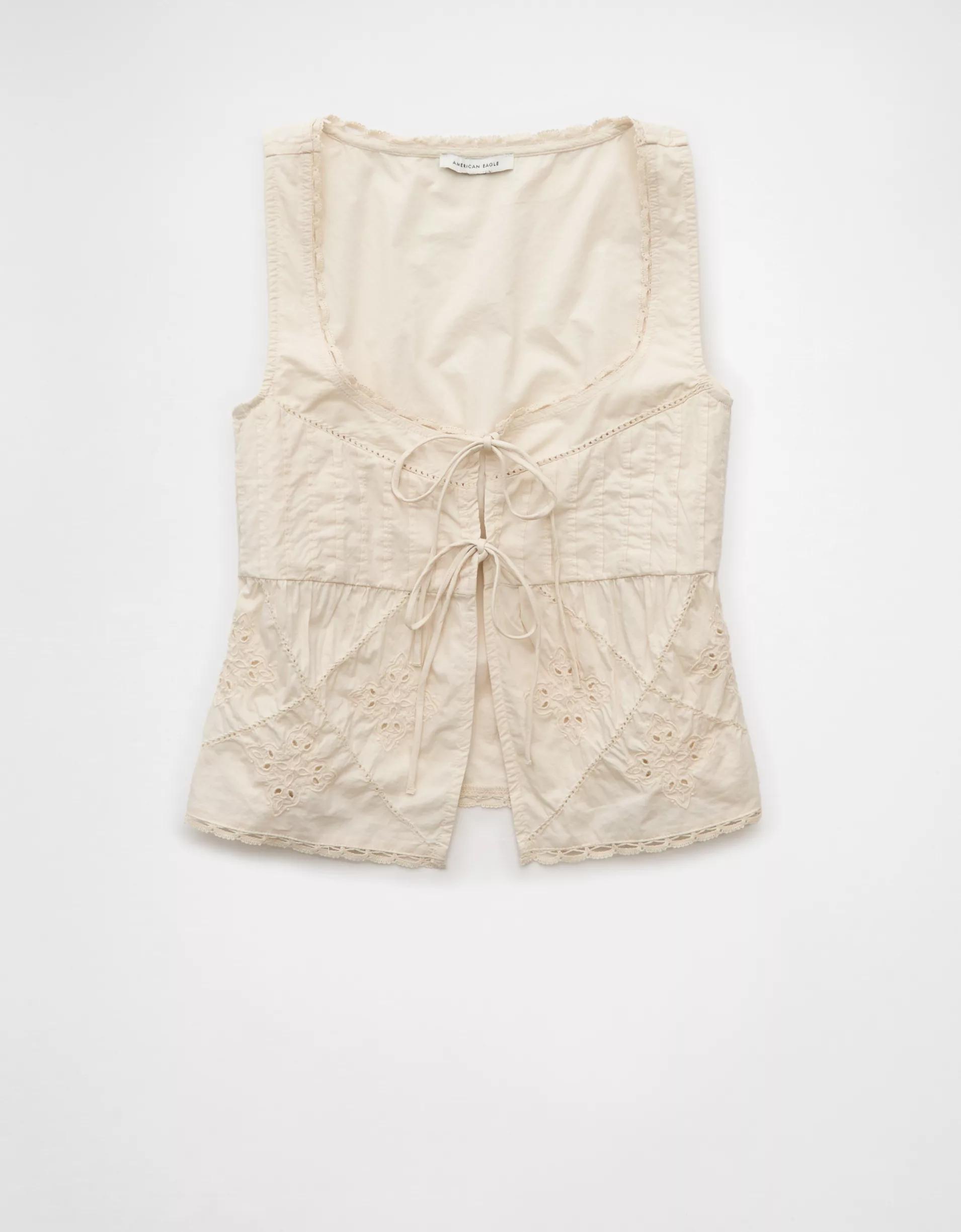 AE Tie Front Scoop Neck Flyaway Tank Top Product Image