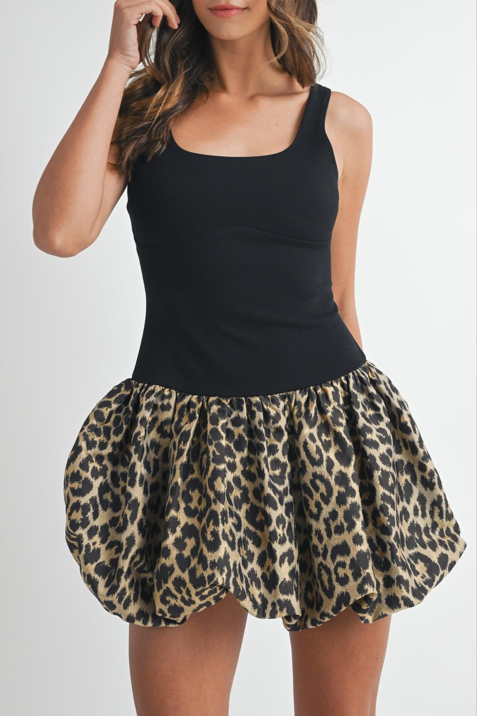Leopard Scoop Neck Balloon Mini Dress Product Image
