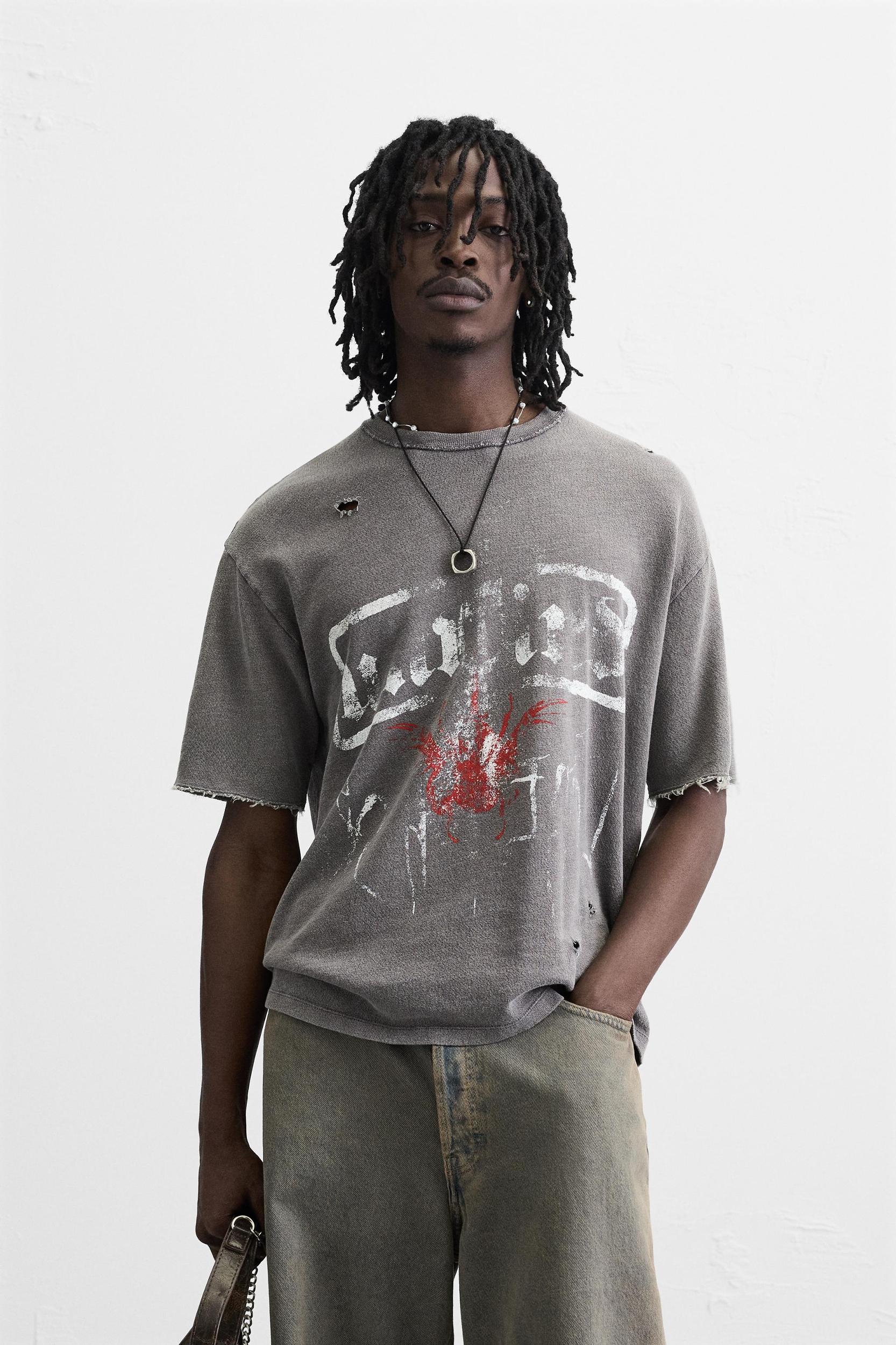 WASHED PRINT KNIT T-SHIRT Product Image