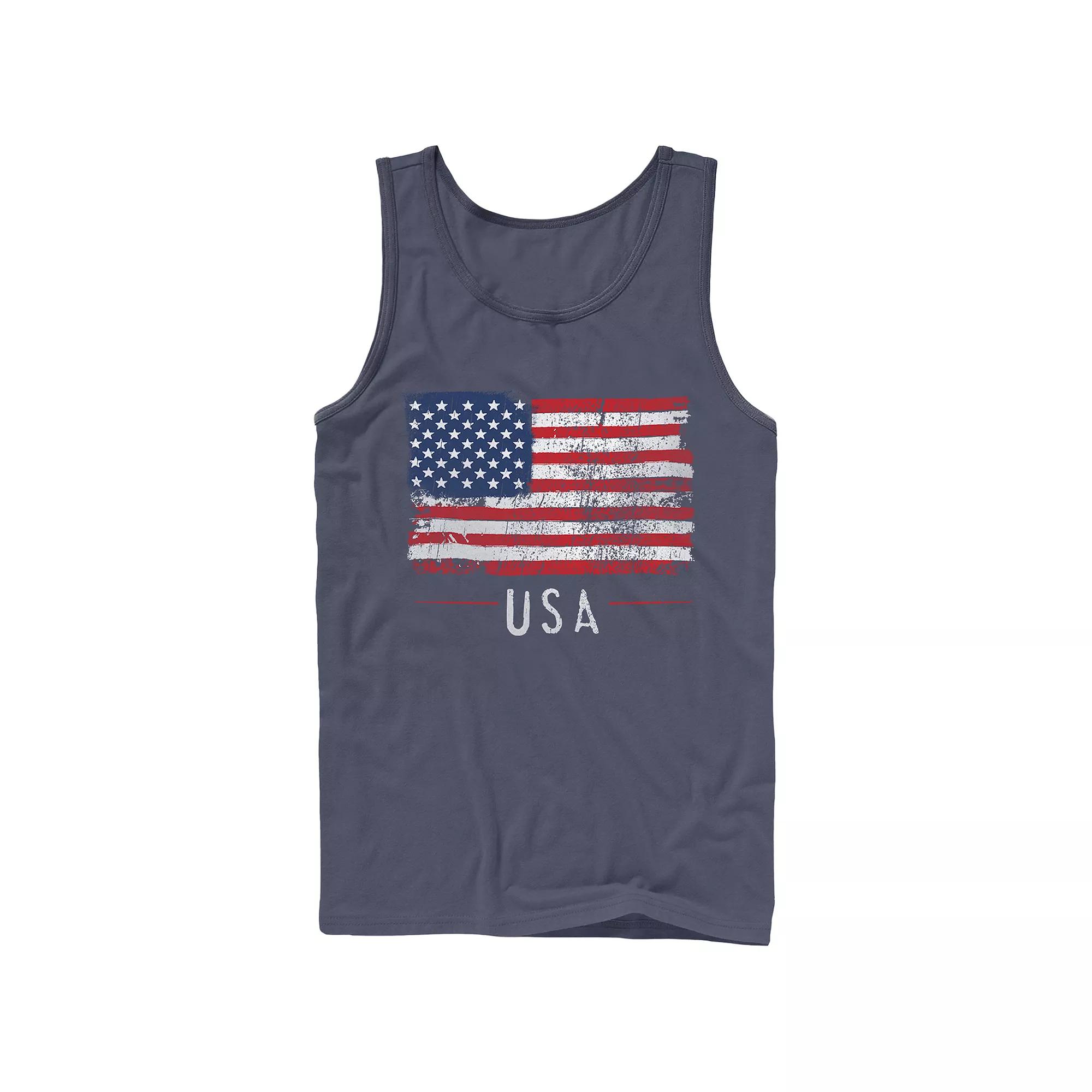 Men's Distressed USA Flag Graphic Tank Top, Size: Small, Blue Product Image