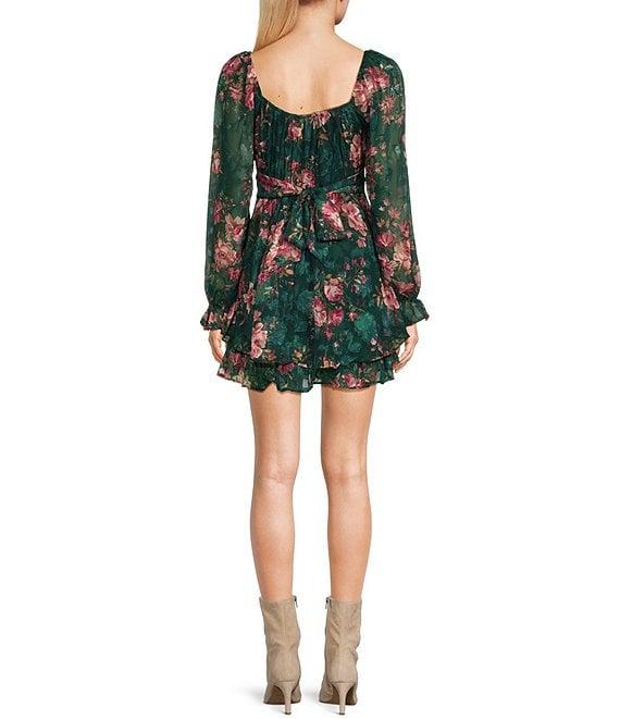 Allison & Kelly Long Sleeve Floral Printed Jacquard Fit & Flare Dress Product Image