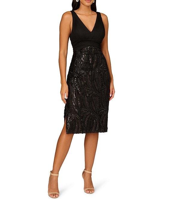 Aidan Mattox 3D Embroidered Mesh V-Neck Sleeveless Dress Product Image