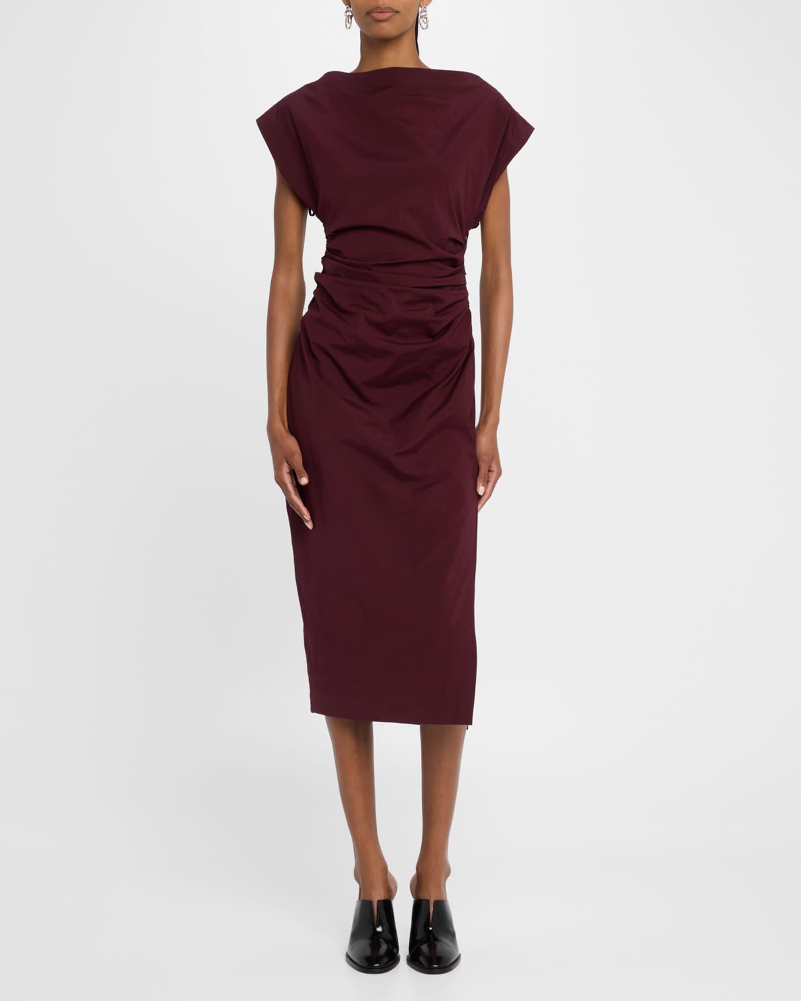 Nara Gathered Short-Sleeve Midi Dress Product Image