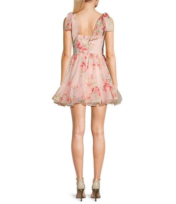 B. Darlin Floral Print Sweetheart Neck Wide Tie Strap Ruffle Hem Dress Product Image