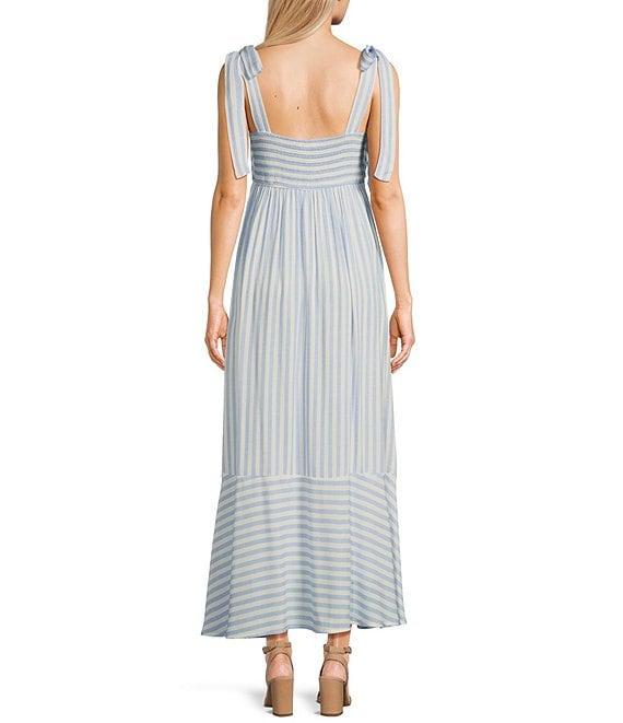 Blu Pepper Striped Square Neck Tie Shoulder Maxi Dress Product Image