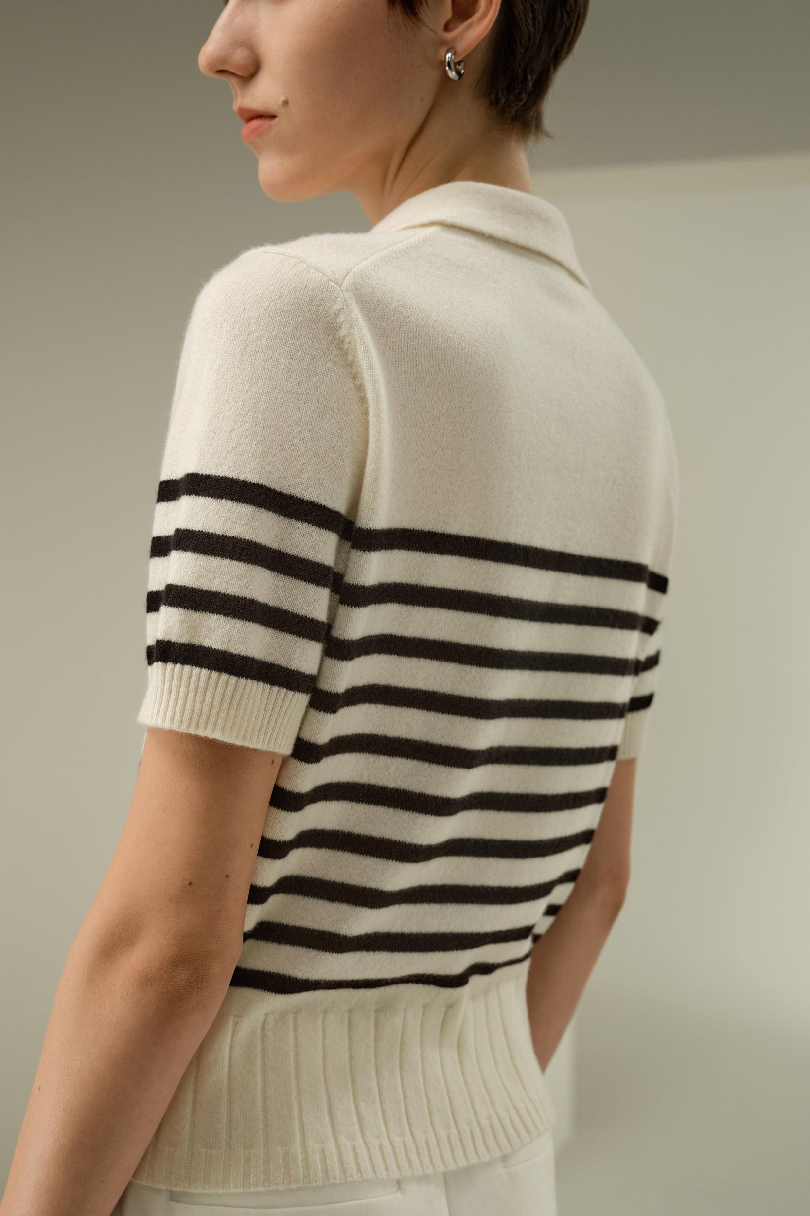 Striped Cashmere Polo Sweater Product Image