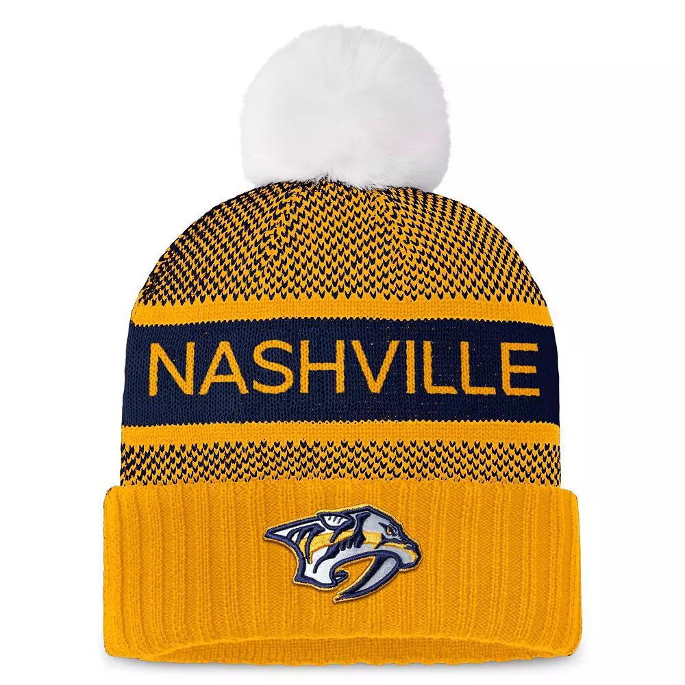 Women's Fanatics Branded Gold/Navy Nashville Predators Authentic Pro Rink Cuffed Knit Hat with Pom, Pdt Gold Product Image