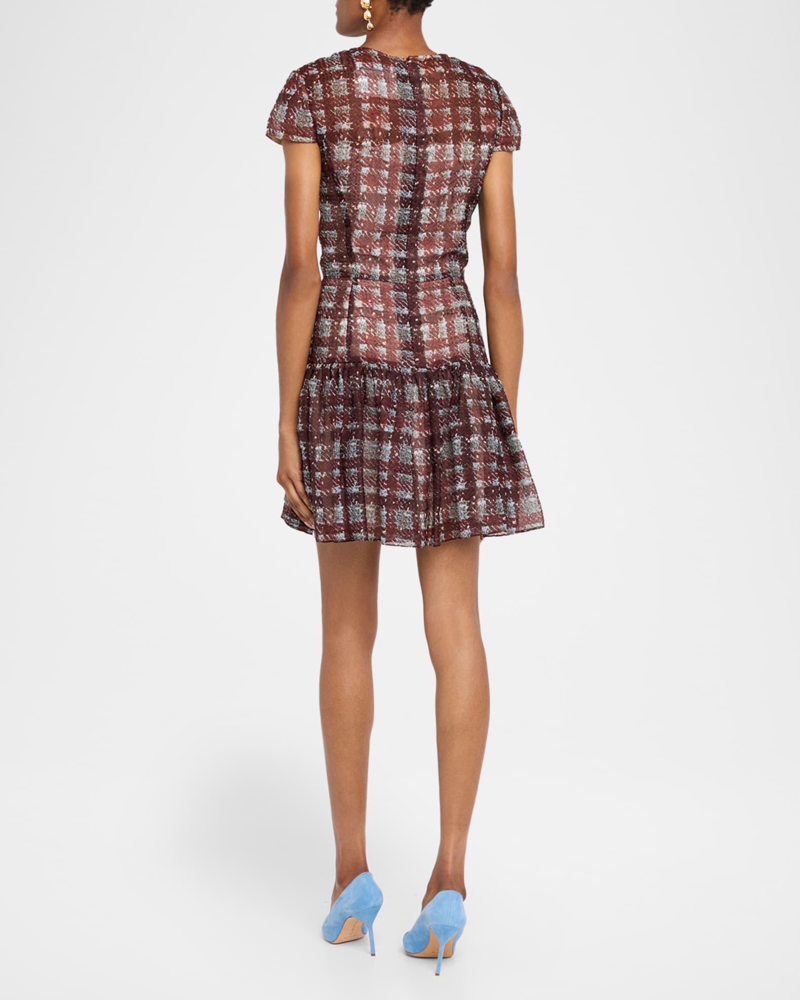 Short-Sleeve Drop-Waist Plaid Dress Product Image