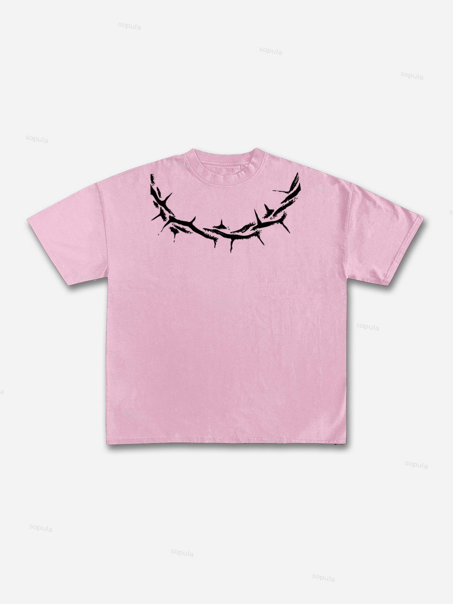 Thorn Neckline Jesus Alphabet Graphic Cotton T-shirt Product Image