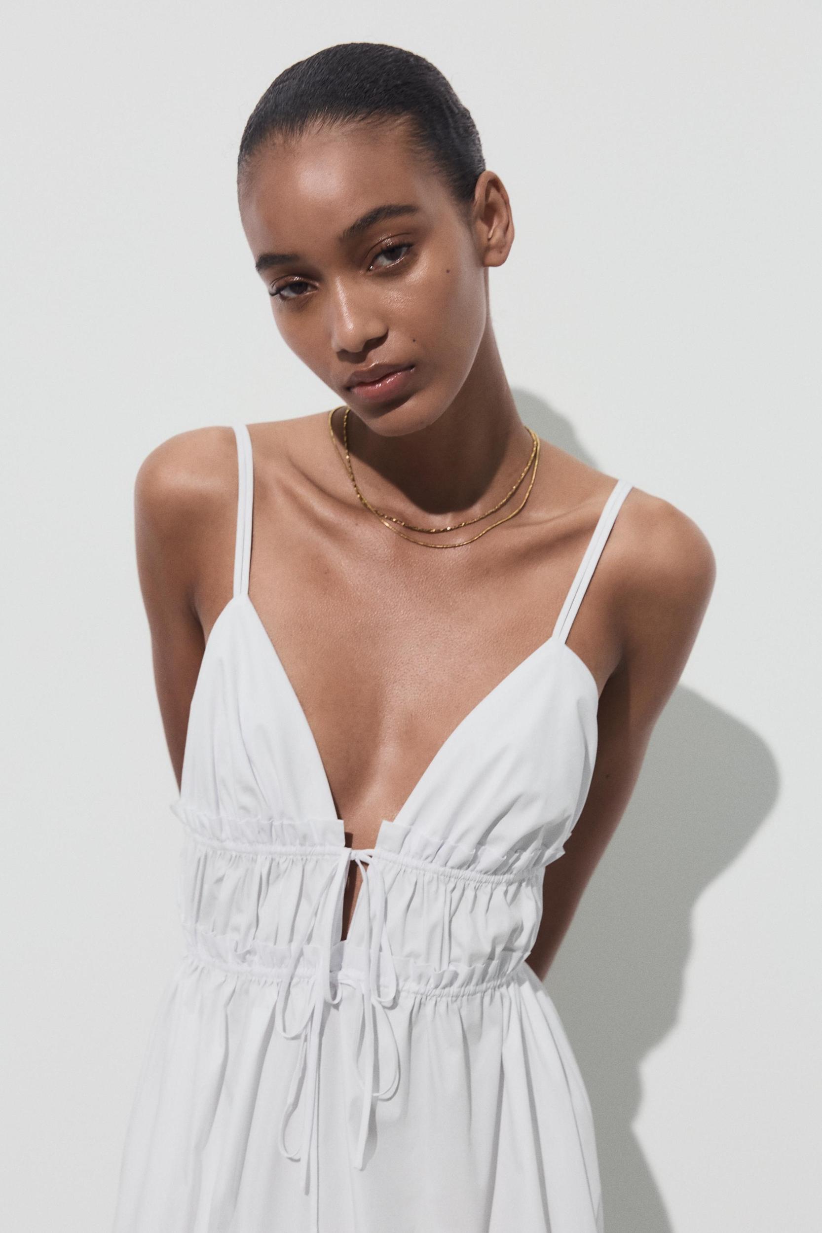 POPLIN MIDI DRESS WITH STRAPS Product Image