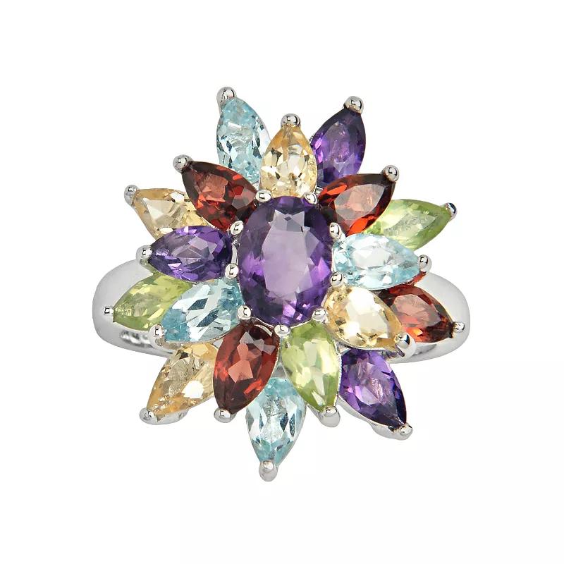 Sterling Silver Gemstone Floral Cluster Ring, Women's, Size: 9, Multi Color Product Image