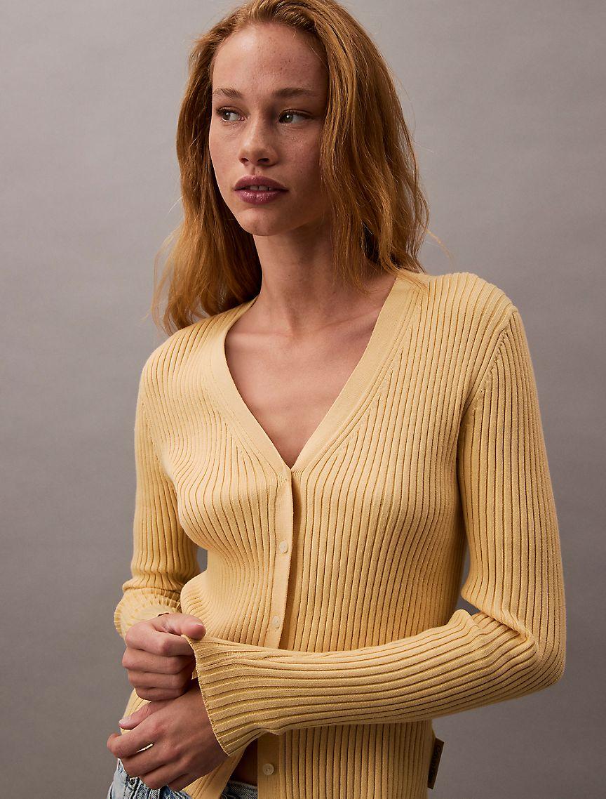 Smooth Cotton Rib Sweater Cardigan Product Image