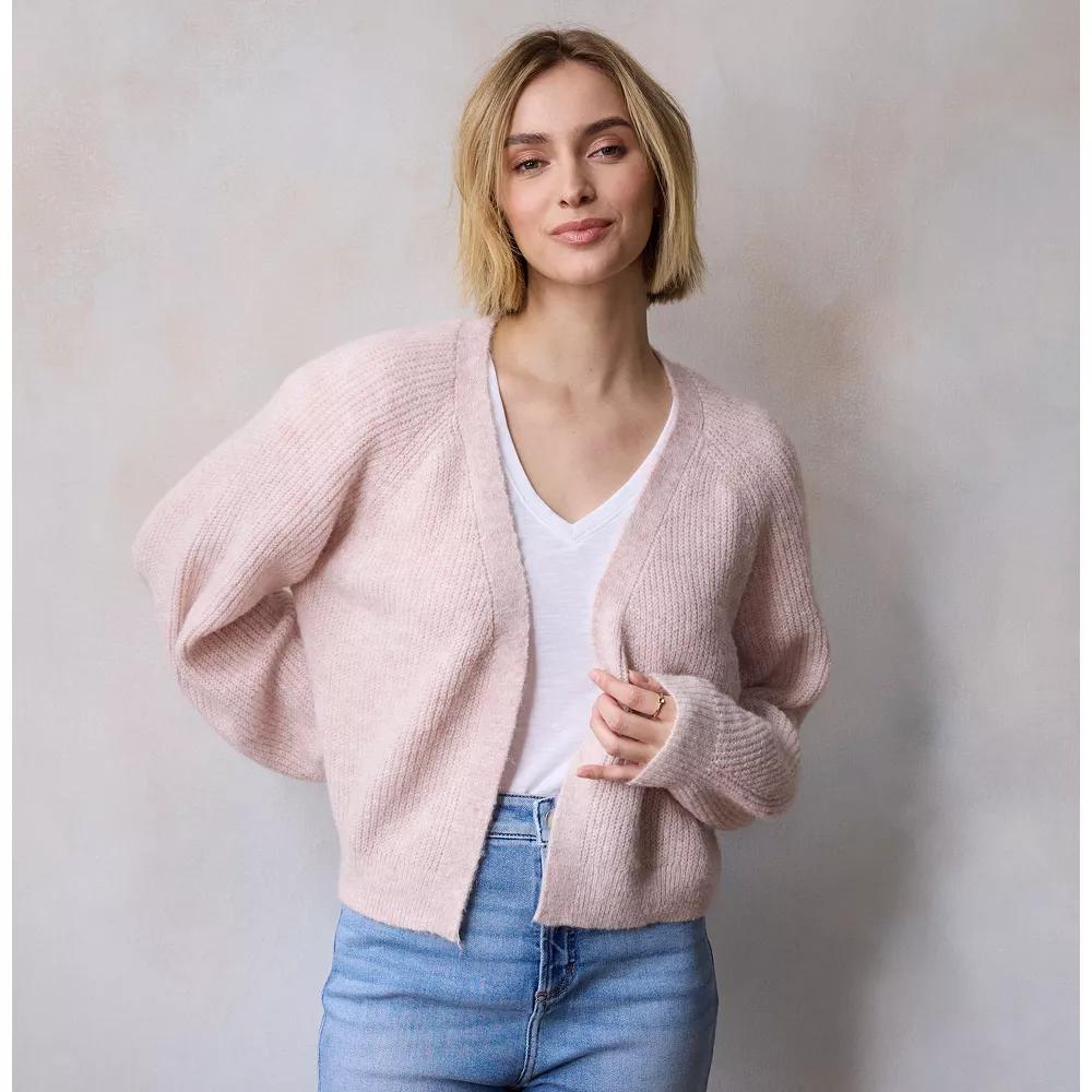 Women's LC Lauren Conrad Knit Shaker Stitch Open Cardigan, Size: XXL, Soft Pink Product Image