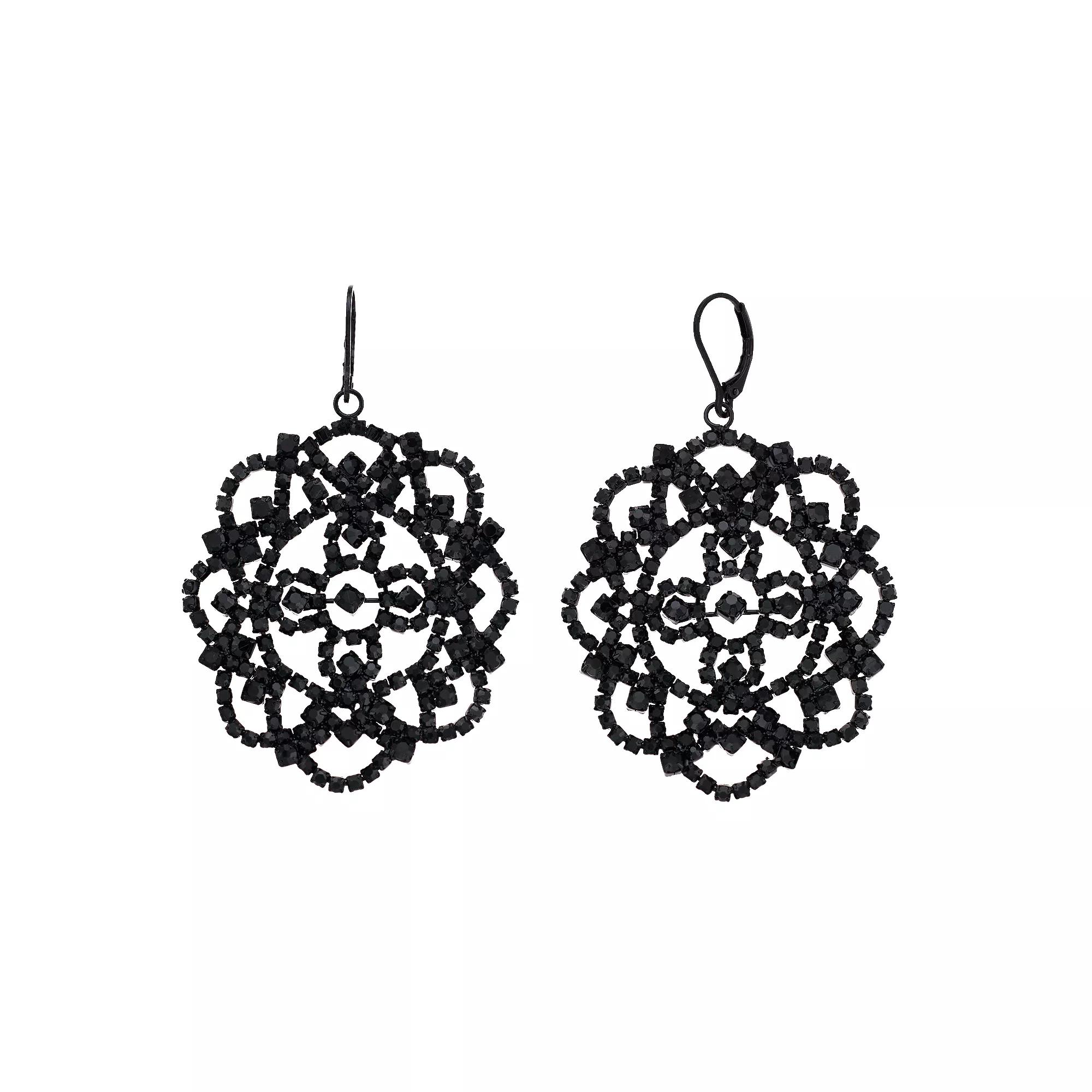 Simply Vera Vera Wang Lace Pattern Simulated Stone Drop Earrings, Women's, Black Product Image