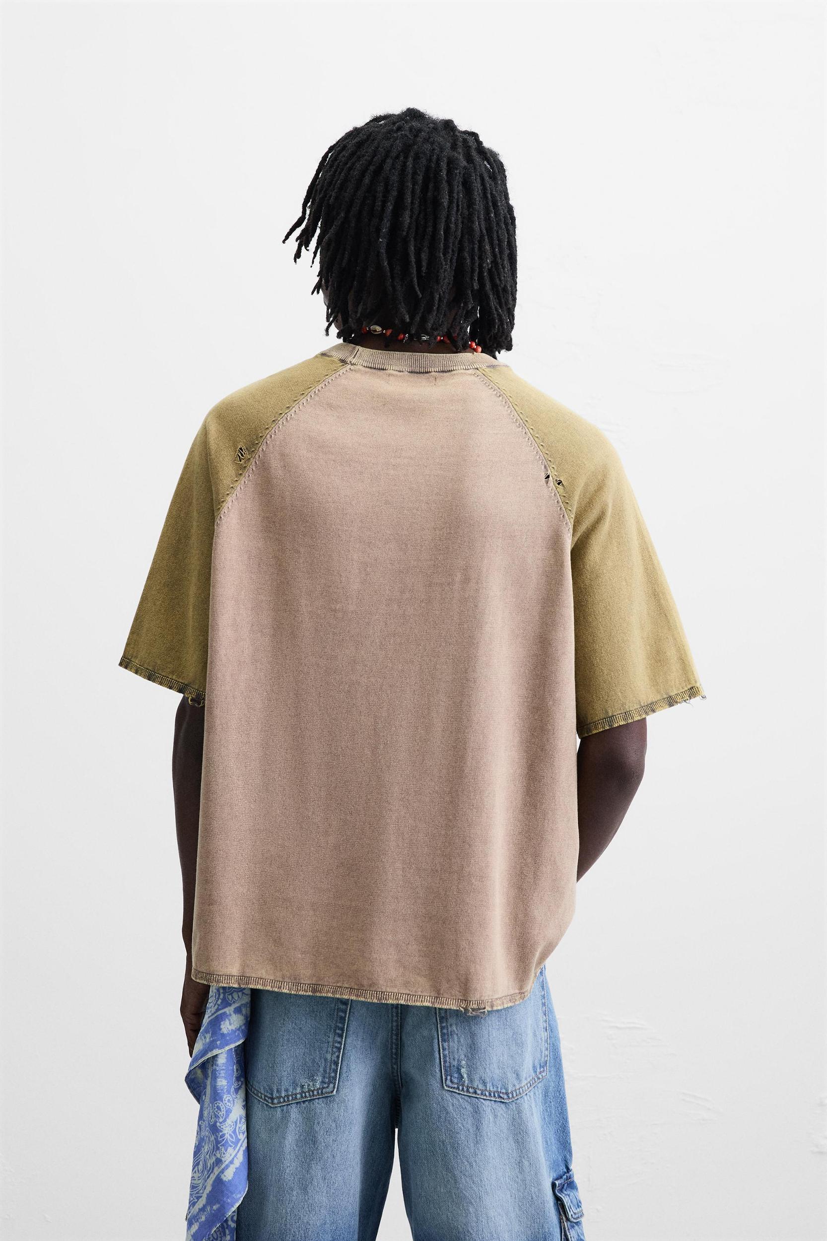 WASHED COLOR BLOCK KNIT T-SHIRT Product Image