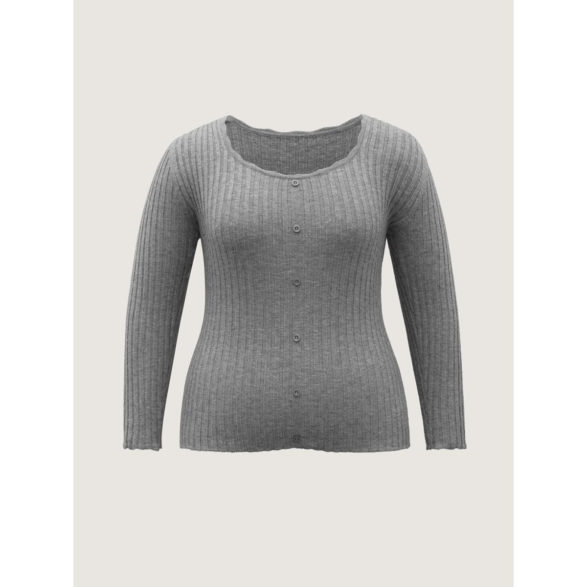 Plus Size Supersoft Ribbed Fitted Scoop Neck Pullover Mediumgray Women Skinny Long Sleeve U-neck Work Pullovers BloomChic 10/M Product Image