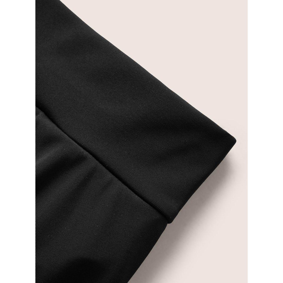 Plus Size Plain Laser Cut Elastic Waist Swim Bottom Women's Swimwear Black Beach Laser High stretch Bodycon High Rise Curve Swim Bottoms BloomChic 10/M Product Image