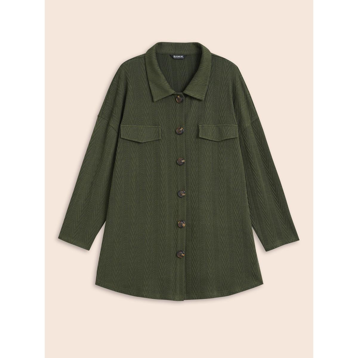 Plus Size Textured Flap Detail Arc Hem Jacket Women ArmyGreen Texture Everyday Jackets BloomChic 26/4X Product Image