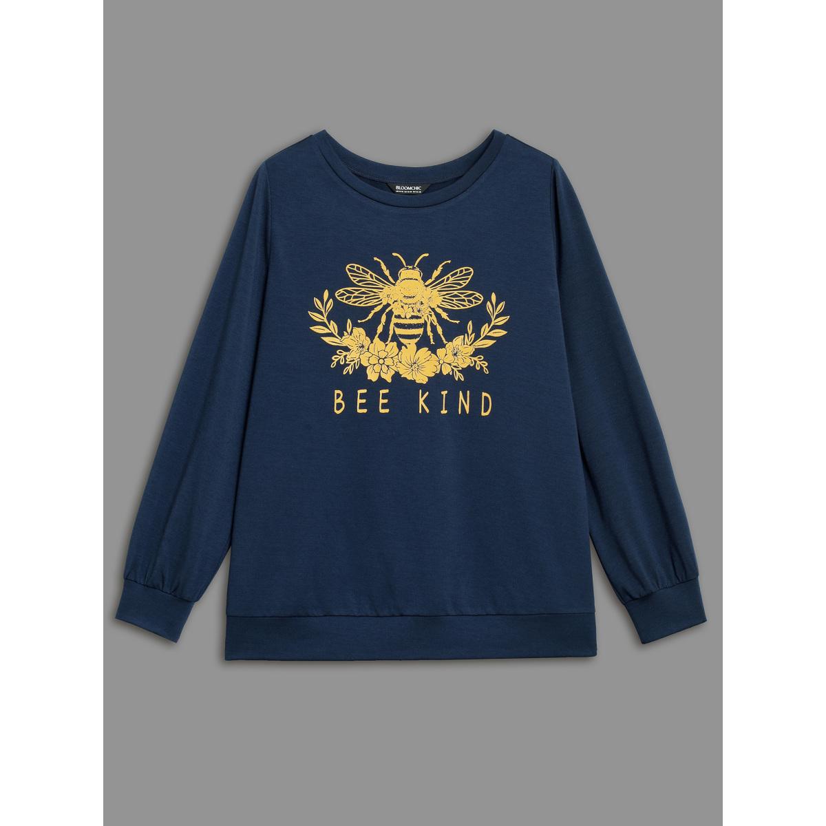 Plus Size Bee Kind Motif Round Neck Sweatshirt Women Midnight Casual Non Round Neck Everyday Sweatshirts BloomChic 10/M Product Image