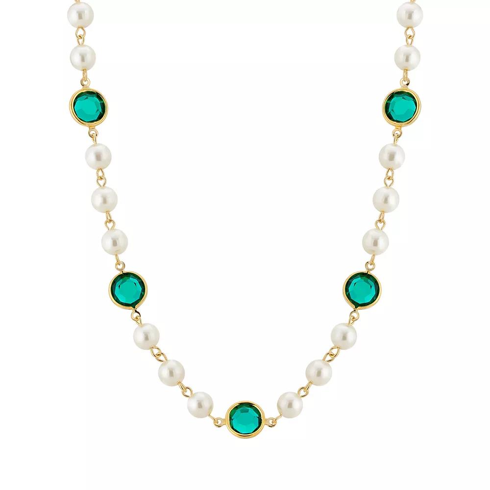 1928 Gold Tone Simulated Pearl & Crystal Strandage Necklace, Womens, Green Product Image