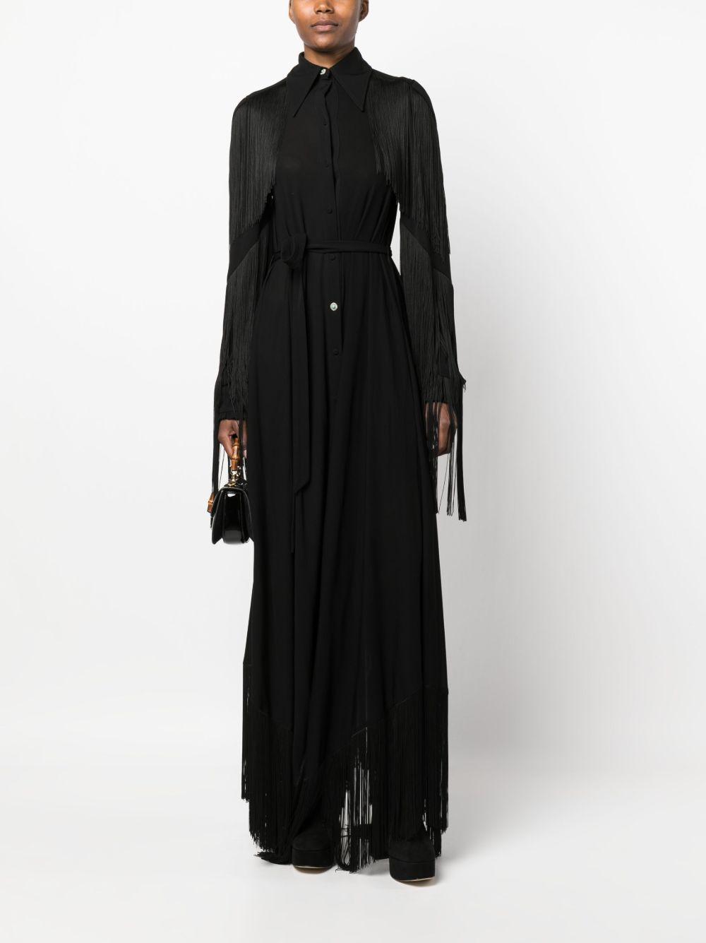 fringe-detail belted maxi dress Product Image