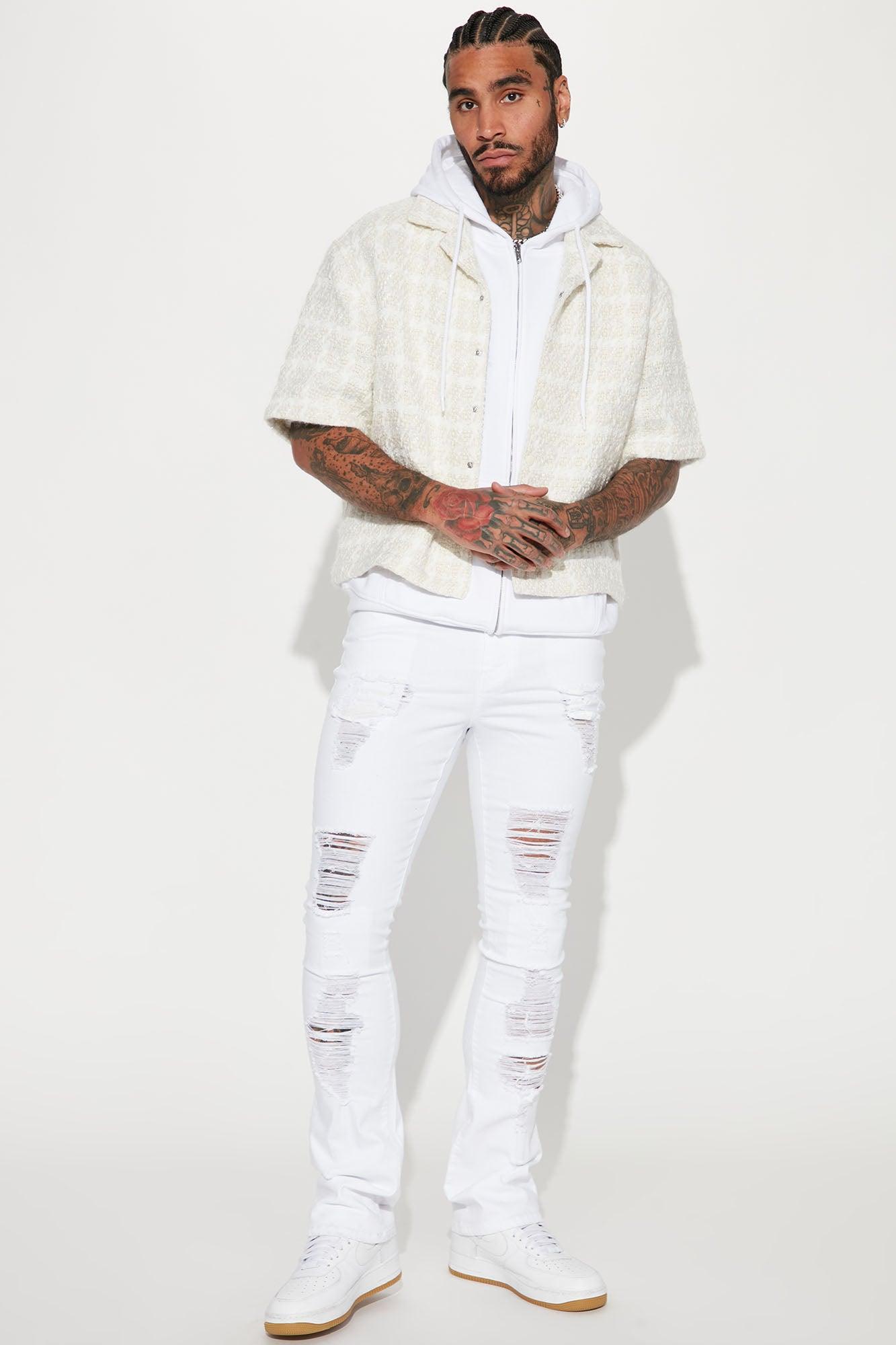 For Likes Stacked Skinny Flare Jeans - White Product Image