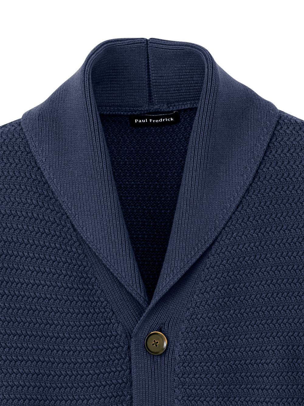 Cotton Button Front Shawl Collar Cardigan Sweater - Navy Product Image