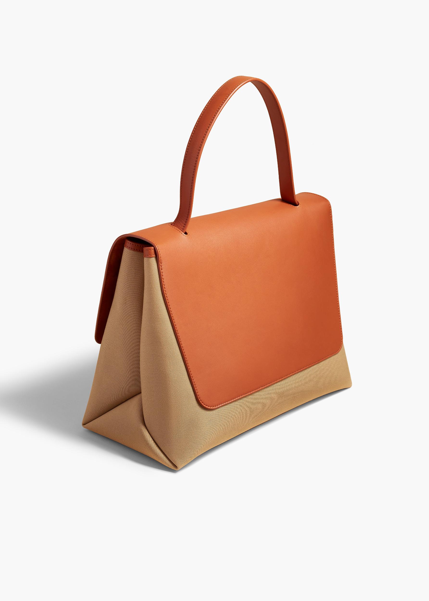 Large Lia Bag in Tan Leather and Honey Canvas Product Image