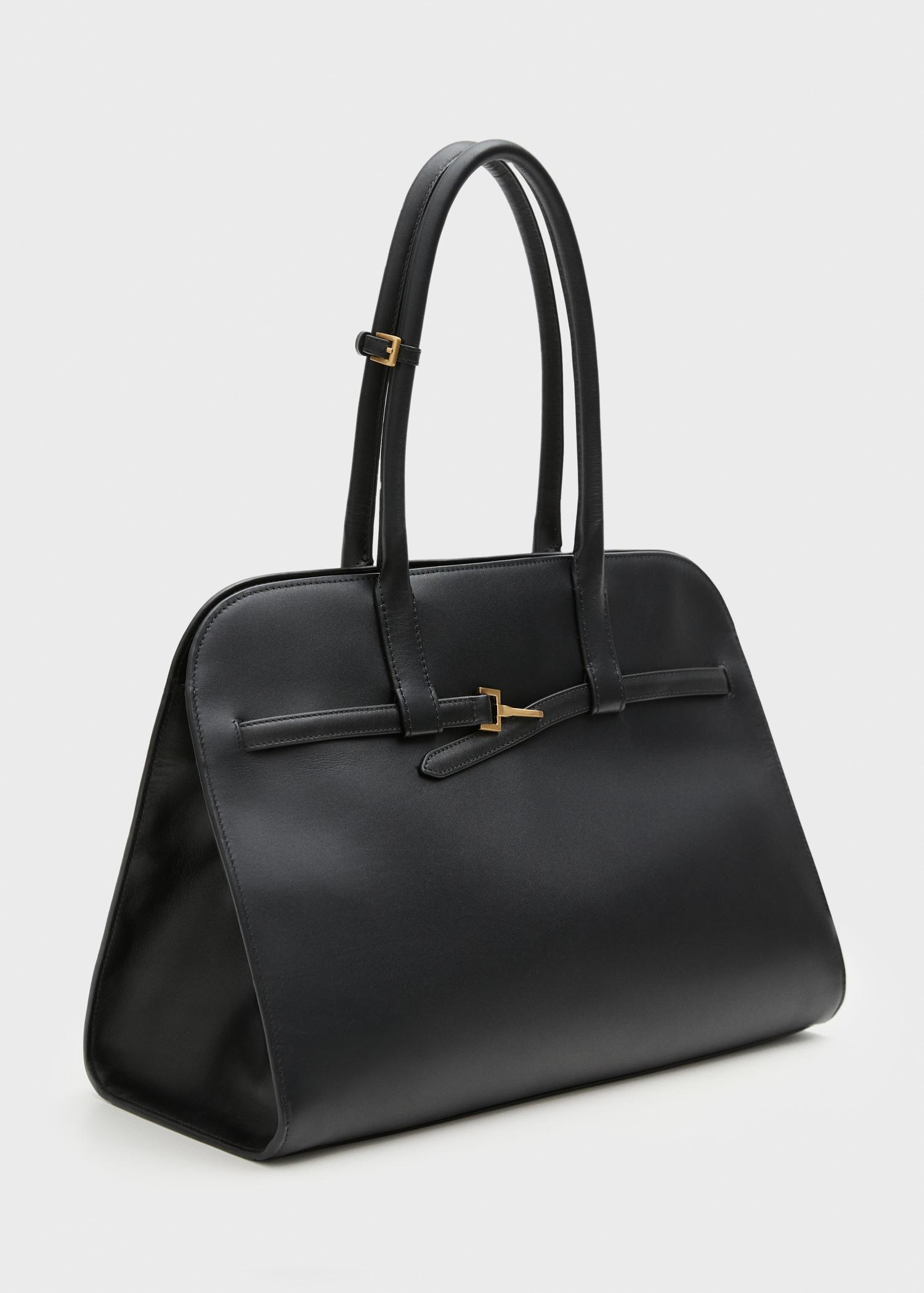 Leather shopper bag with buckle - Women | MANGO USA Product Image