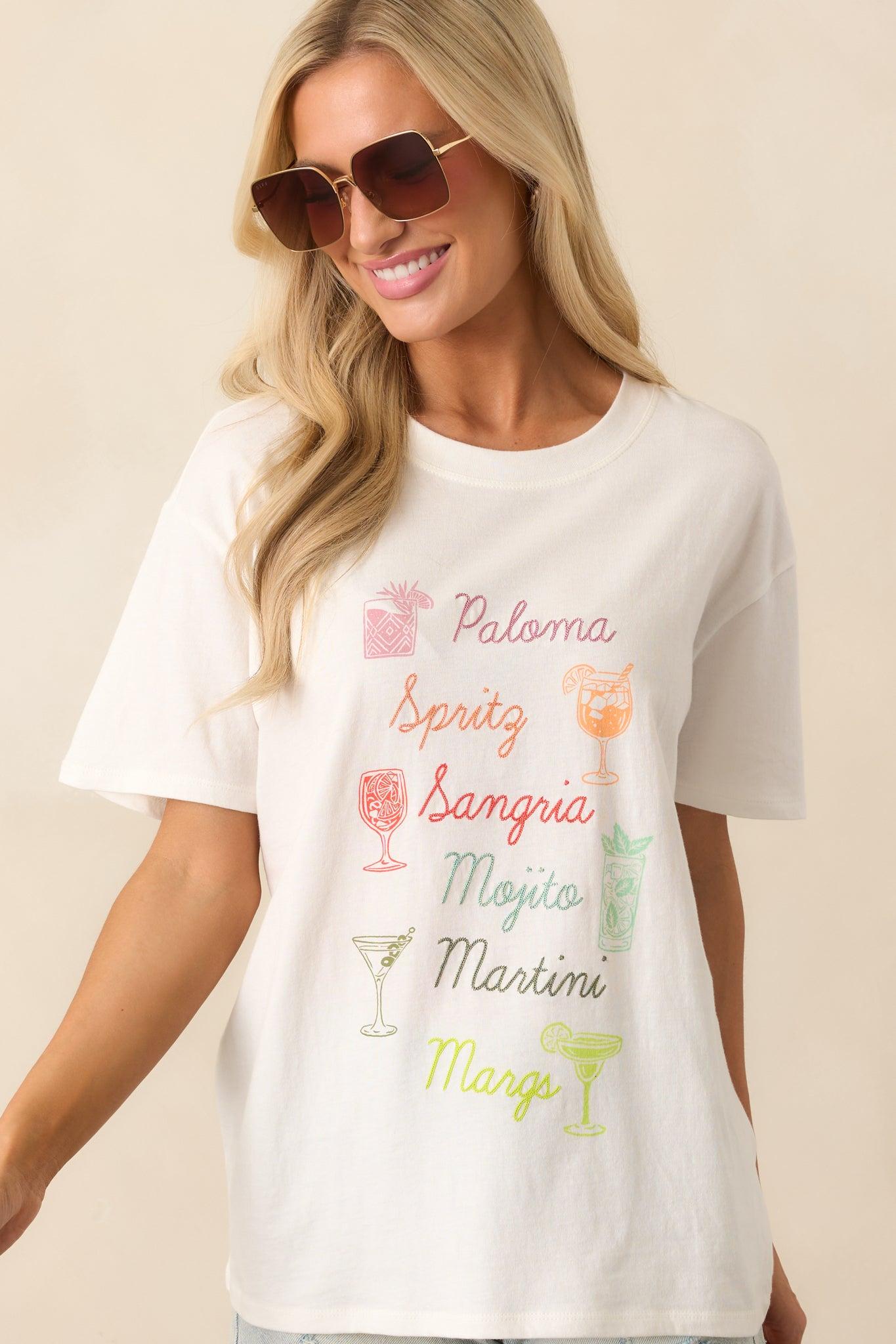 Z Supply Ivory Cotton Embroidered Cocktails Boyfriend Tee Product Image