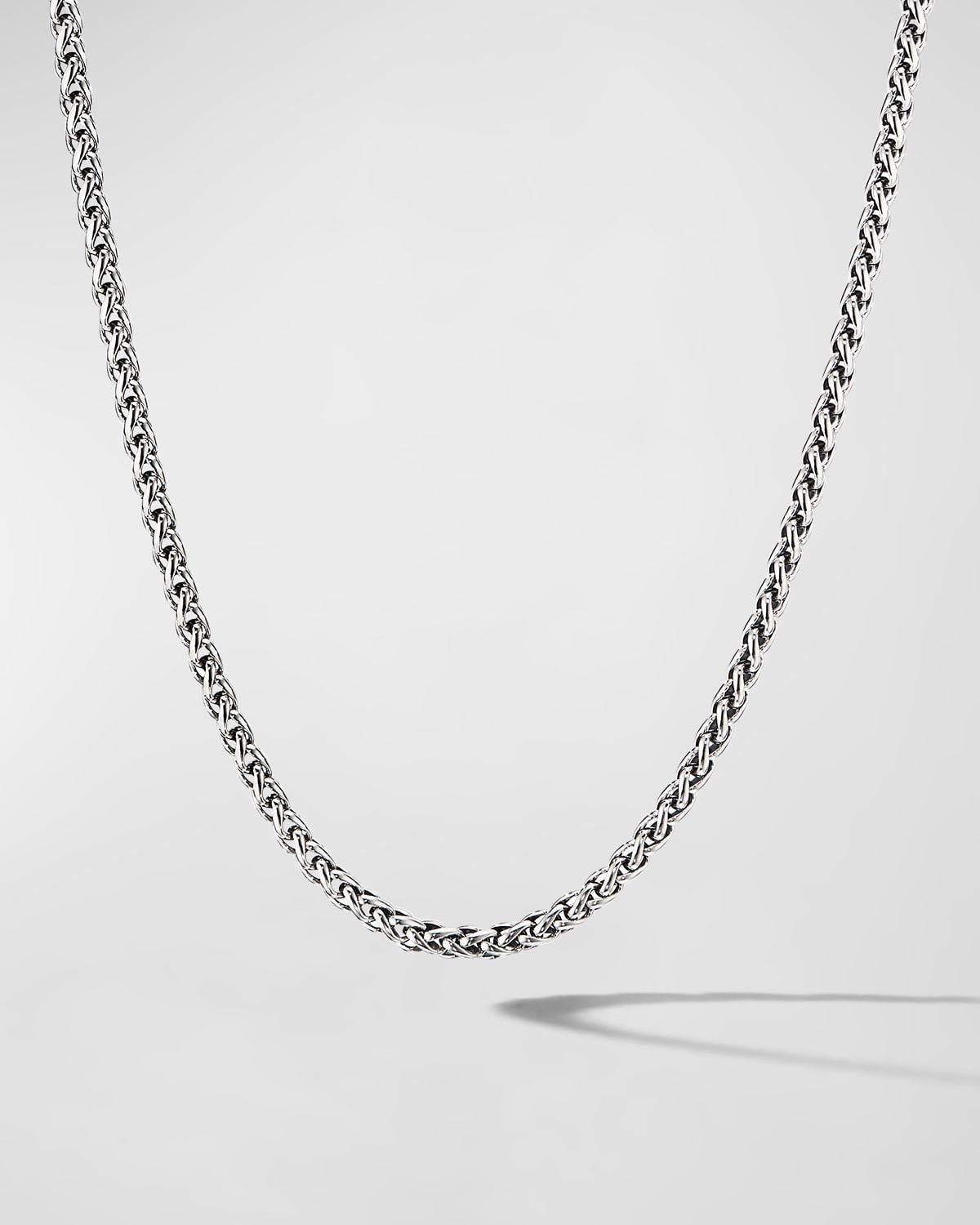 Mens Wheat Chain Necklace in Sterling Silver, 4mm Product Image