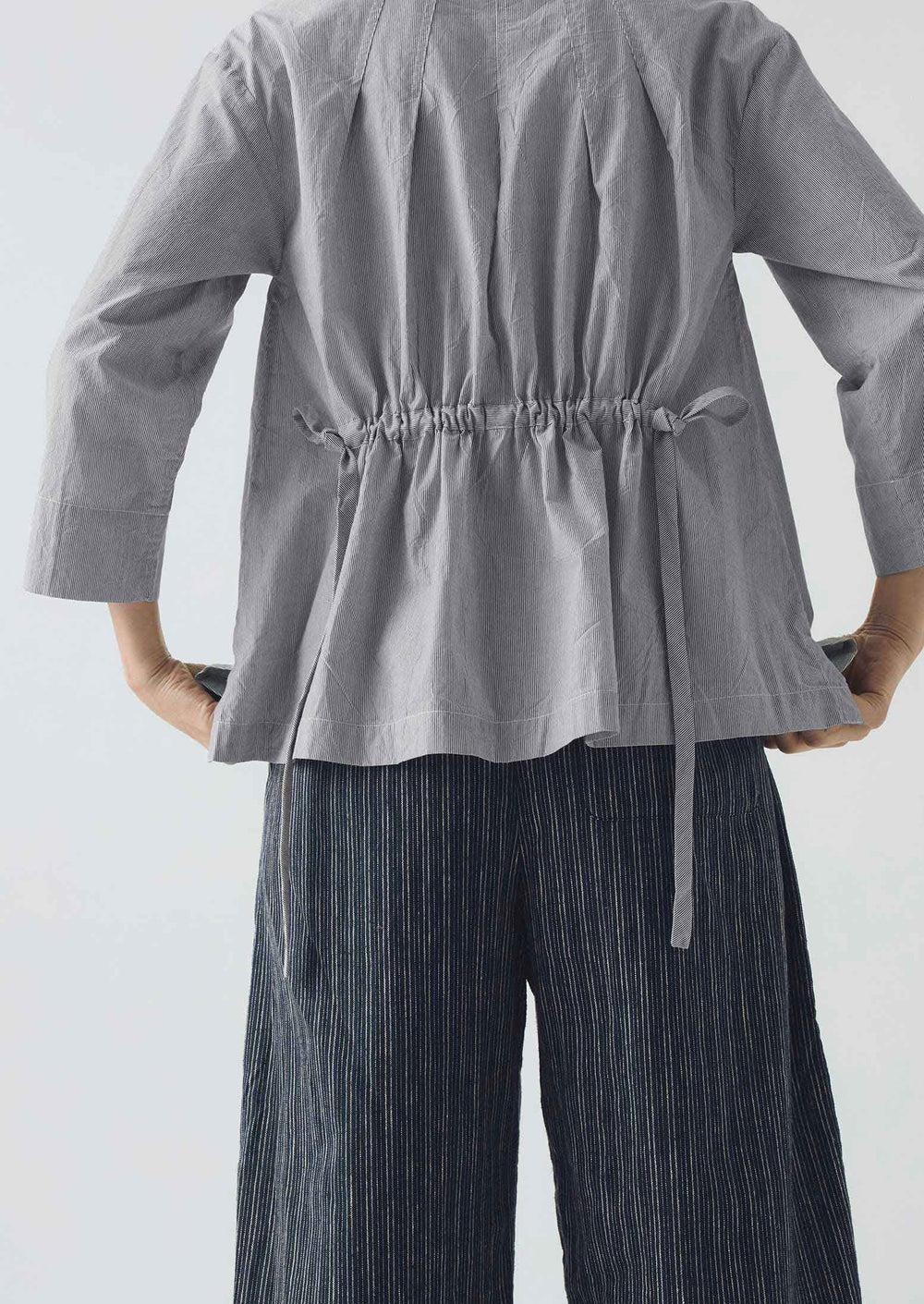 Fine Stripe Cotton Tie Shirt | Ecru/Slate Product Image