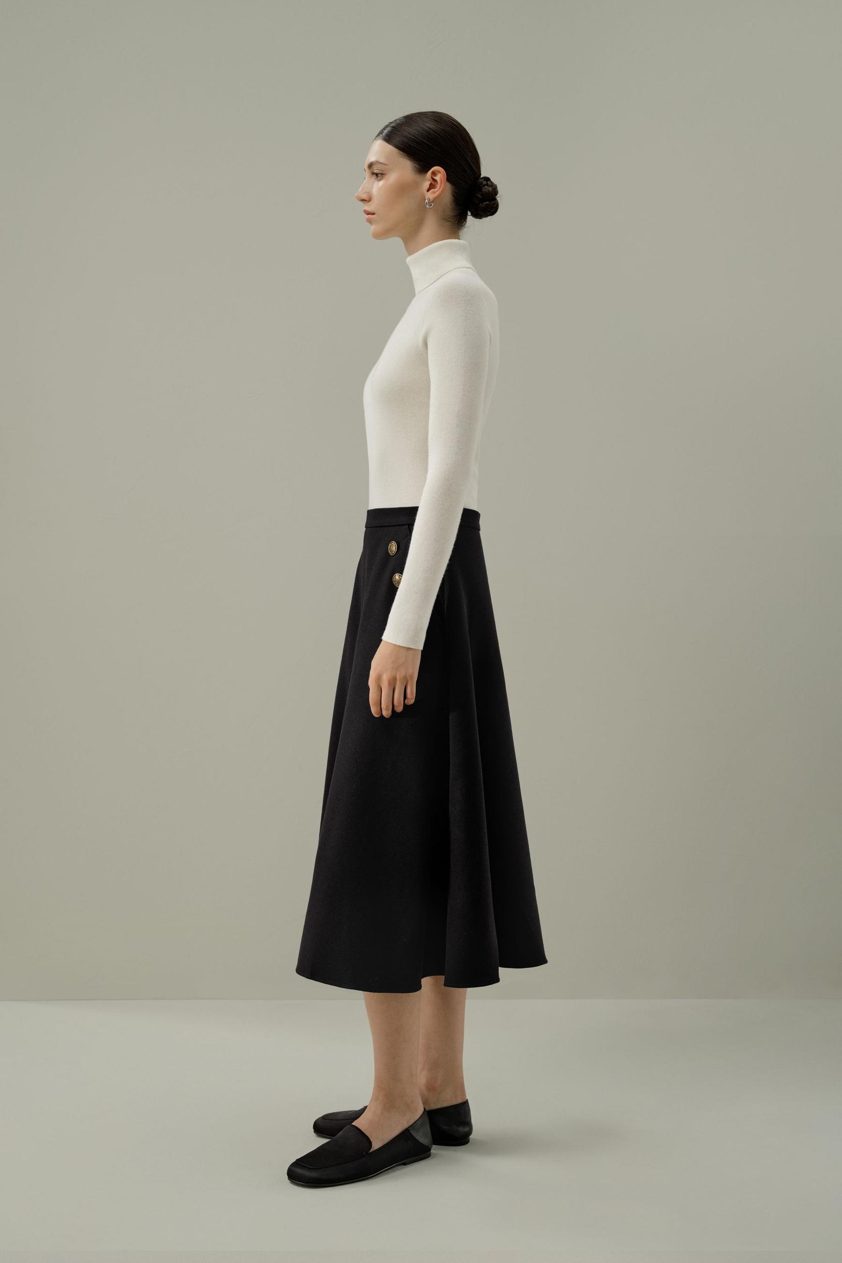 Refined Silk-Wool A-Line Midi Skirt Product Image