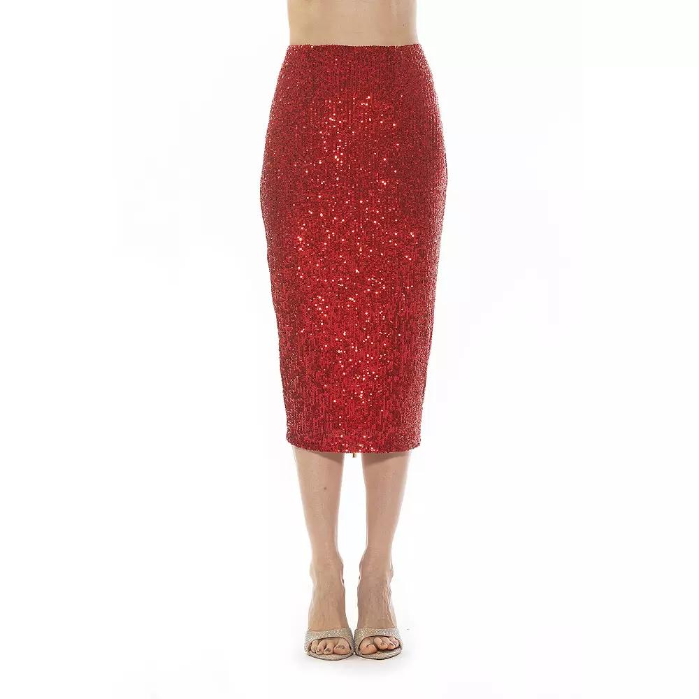 Women's ALEXIA ADMOR Ana Midi Sequin Pencil Skirt with Full Back Expose,  Product Image