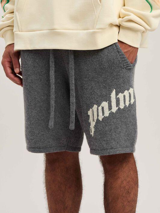 Curved logo embroidered knit shorts Product Image