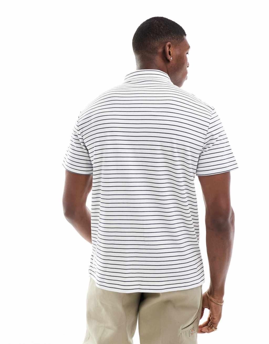 Polo Ralph Lauren icon logo stripe pima cotton custom fit polo shirt in white/navy Product Image