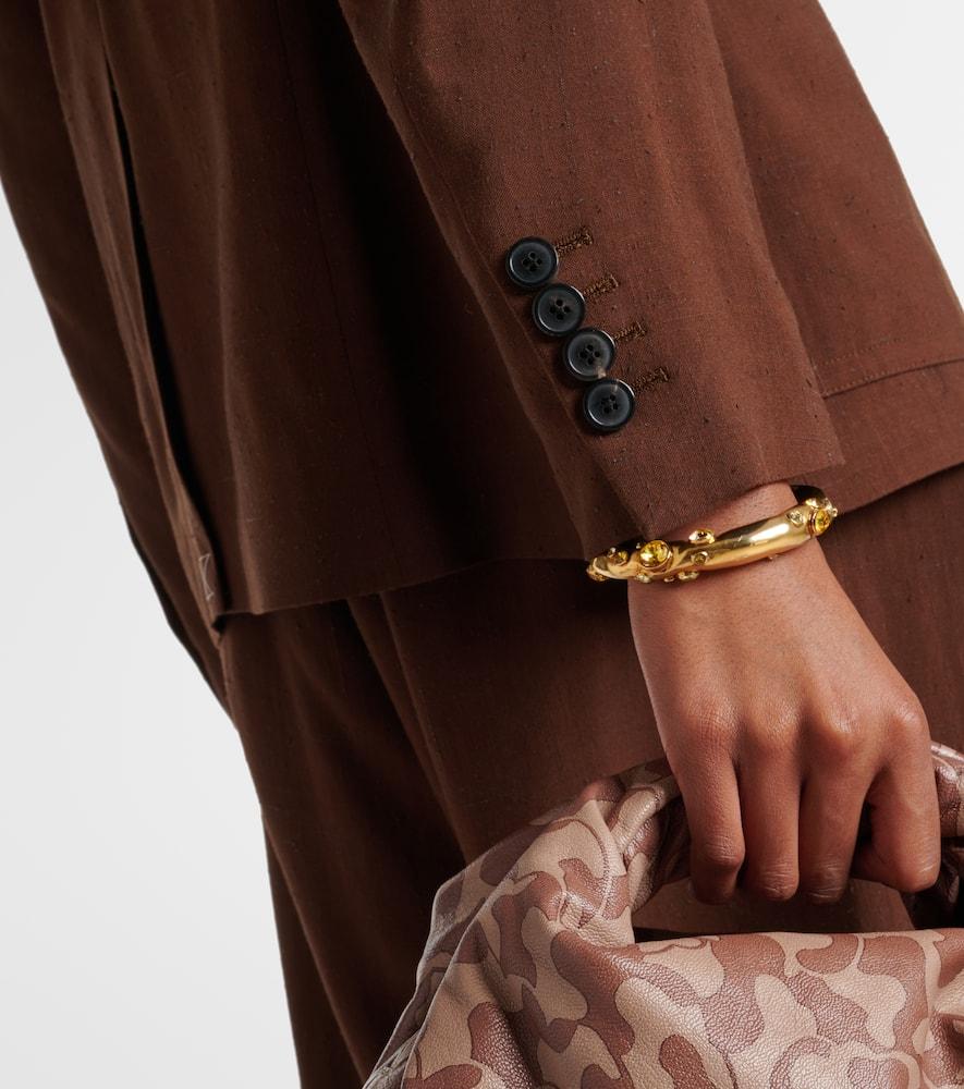 DRIES VAN NOTEN Bafya Velvet Trim Double Breasted Denim Blazer In Brown Product Image