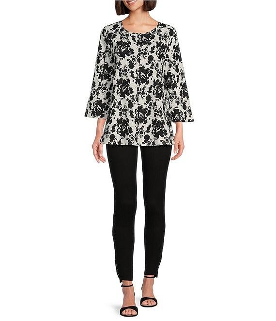 Slim Factor by Investments Abstract Splatter Print Crew Neck 3/4 Sleeve Top Product Image