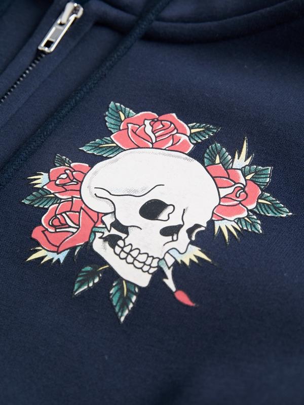 Skull Print Zip Up Hoodie Product Image
