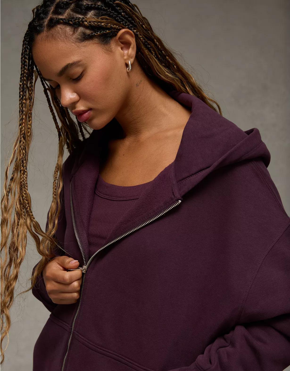 AE Everyday Luxe Oversized Zip-Up Hoodie Product Image